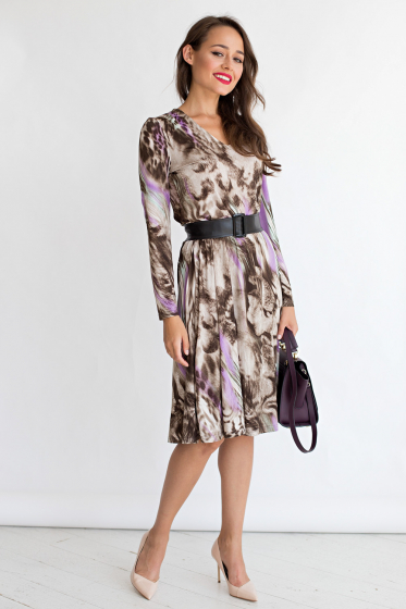 Платье "Элисон" (принт лилас) + поясок из экокожи П1616-15